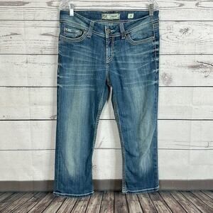 Buckle BKE Jeans Womens 31 Blue Harper Thick Stitch Cropped Western Cowgirl